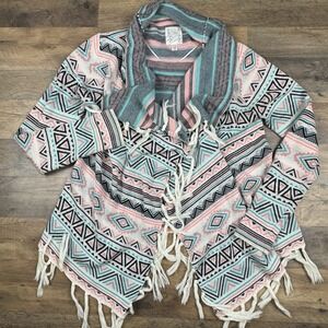 Billabong Long Sleeve Southwestern Navajo Open Cardigan‎ Shawl Multicolor Size M